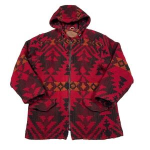 Vintage Woolrich Jacket Women Medium Red Wool Aztec Southwestern Navajo Hooded